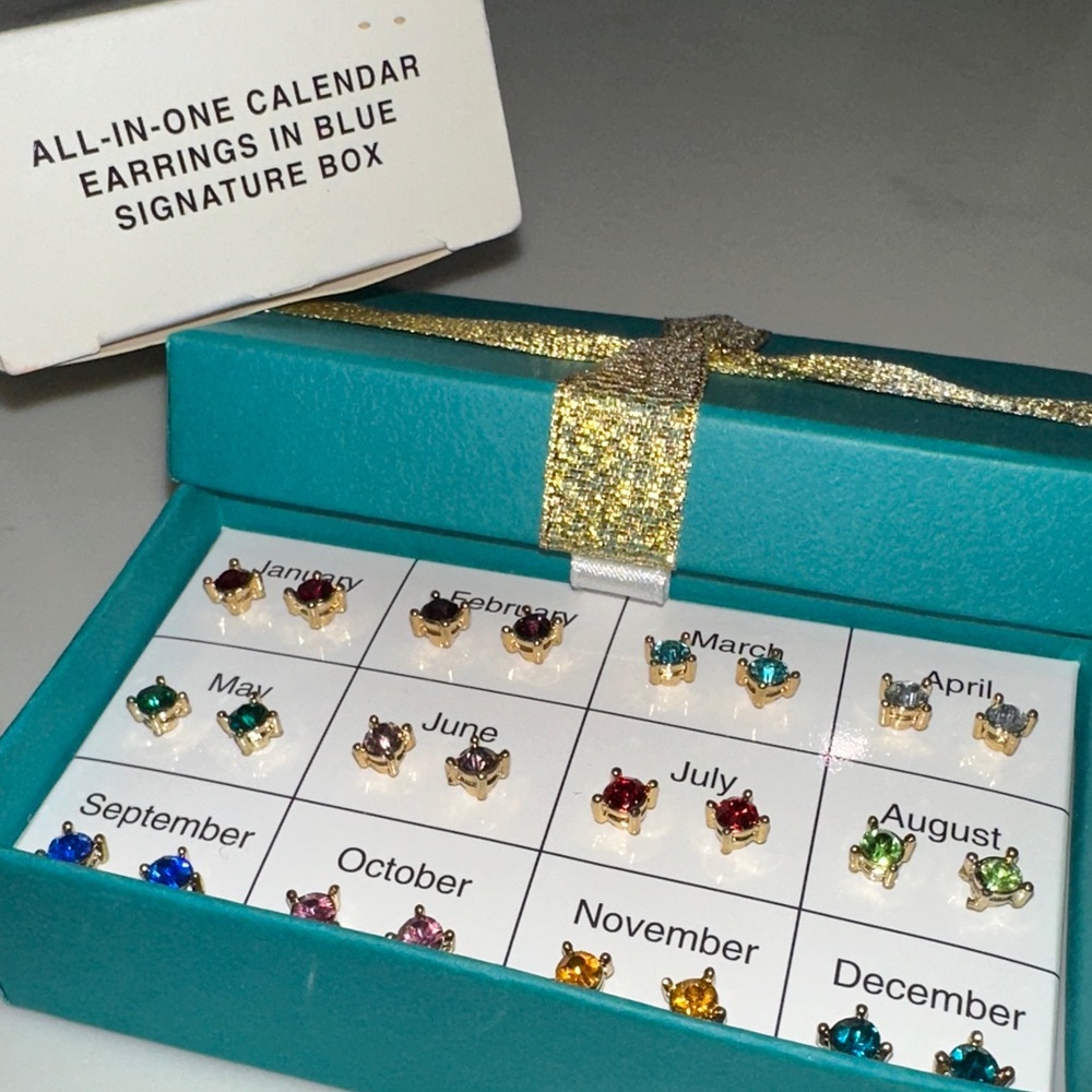 Avon Calendar Earrings Set with Multicolor Gems-vintage